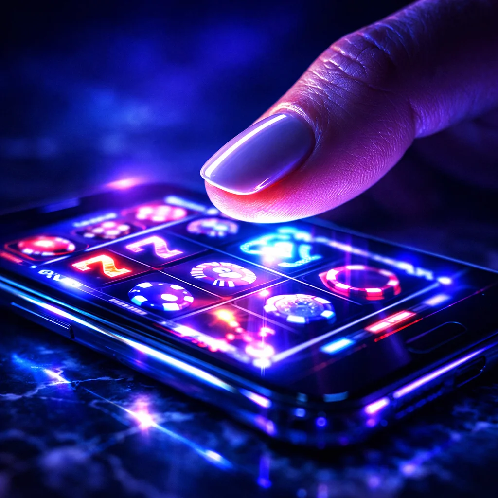 Speler met smartphone en casino-app voor mobiel crypto spelen